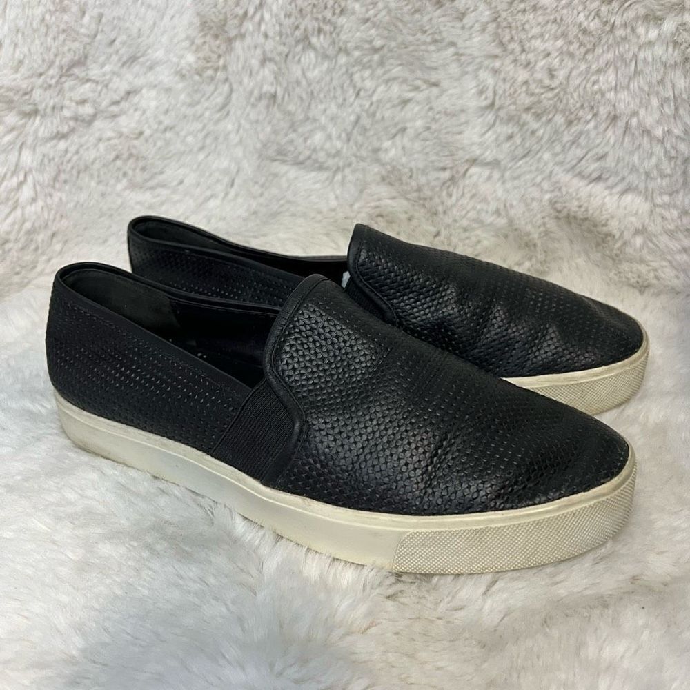Vince Perforated Italian Calf Leather Blair Slip On Sneaker Black Size 7.5M